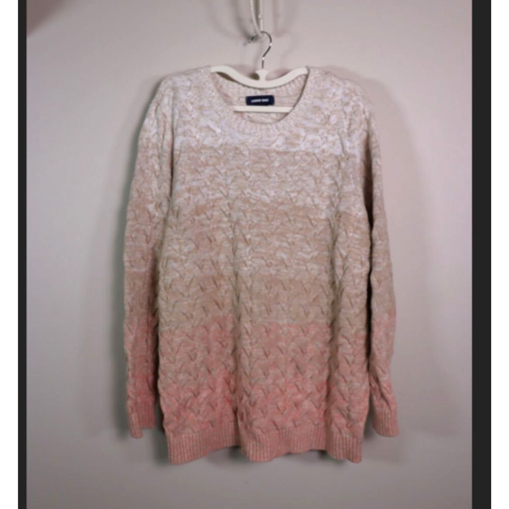 Lands' End Drifter Cable Knit Sweater 1X 16W-18W Ombre Cream Tan Salmon